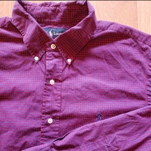 Ralph Lauren Button Down Shirt Men's XLarge Red Navy Plaid Cotton Long Sleeve